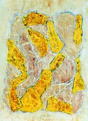 Amorph mit Gelb, 2000, Druckfarbe, Wachsaquarell, Tempera auf Papier, 59x44, Katalog Seite 38