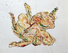 Stürzende Frau, 1996, Wachsaquarell, Aquarell auf Packpapier, 53x68, Katalog Seite 31