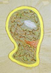 Kopf gelb umrandet, 2000, Wachsstift, Aquarell, Acryl auf Packpapier, 68x48, Katalog Seite 36