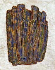 blaue Form, 1996/2000, Linolschnittfarbe mit Aquarell und Silber auf Papier