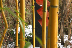 gelber Bambus mit Holzskulptur